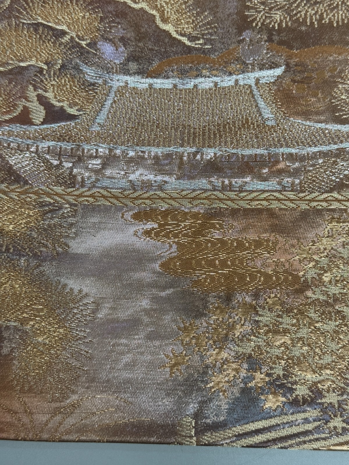 Japanese Vintage Kimono Fukuro Obi silk gold expensive embroidery 163.7×11.8in