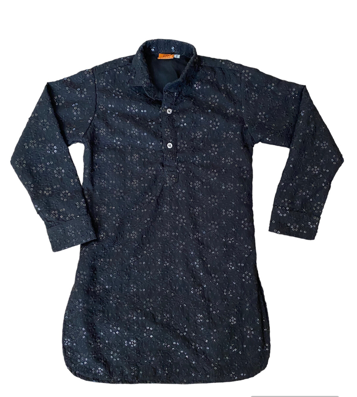 Traditional Indian Kurta Size 6 Arkion Ethnics Black Sequin Tunic Unisex Childs