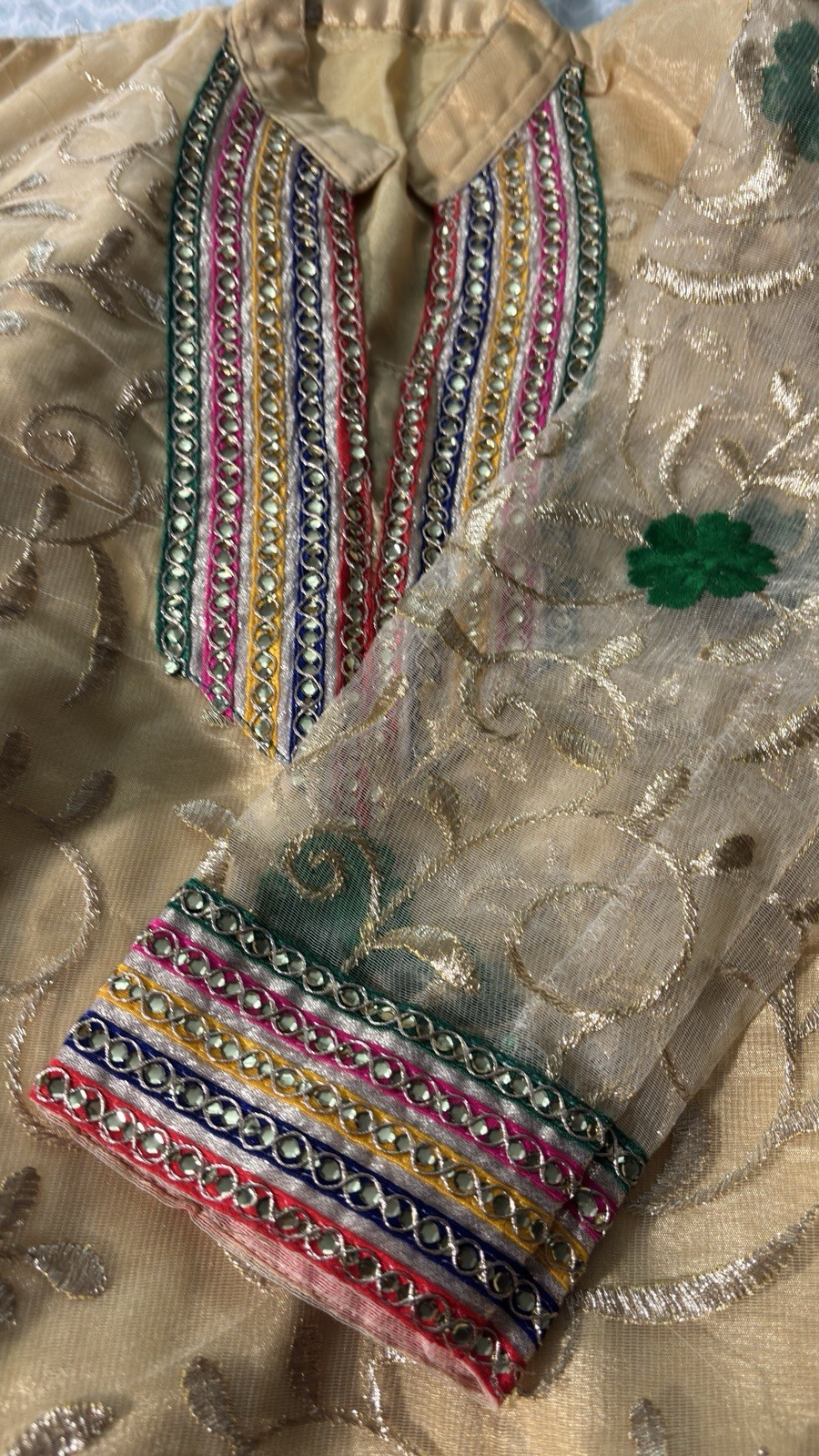 Girls/Teen Beige Gold Embroidered Kurti (Bust 32) Ethnic Festive Party Wear Top