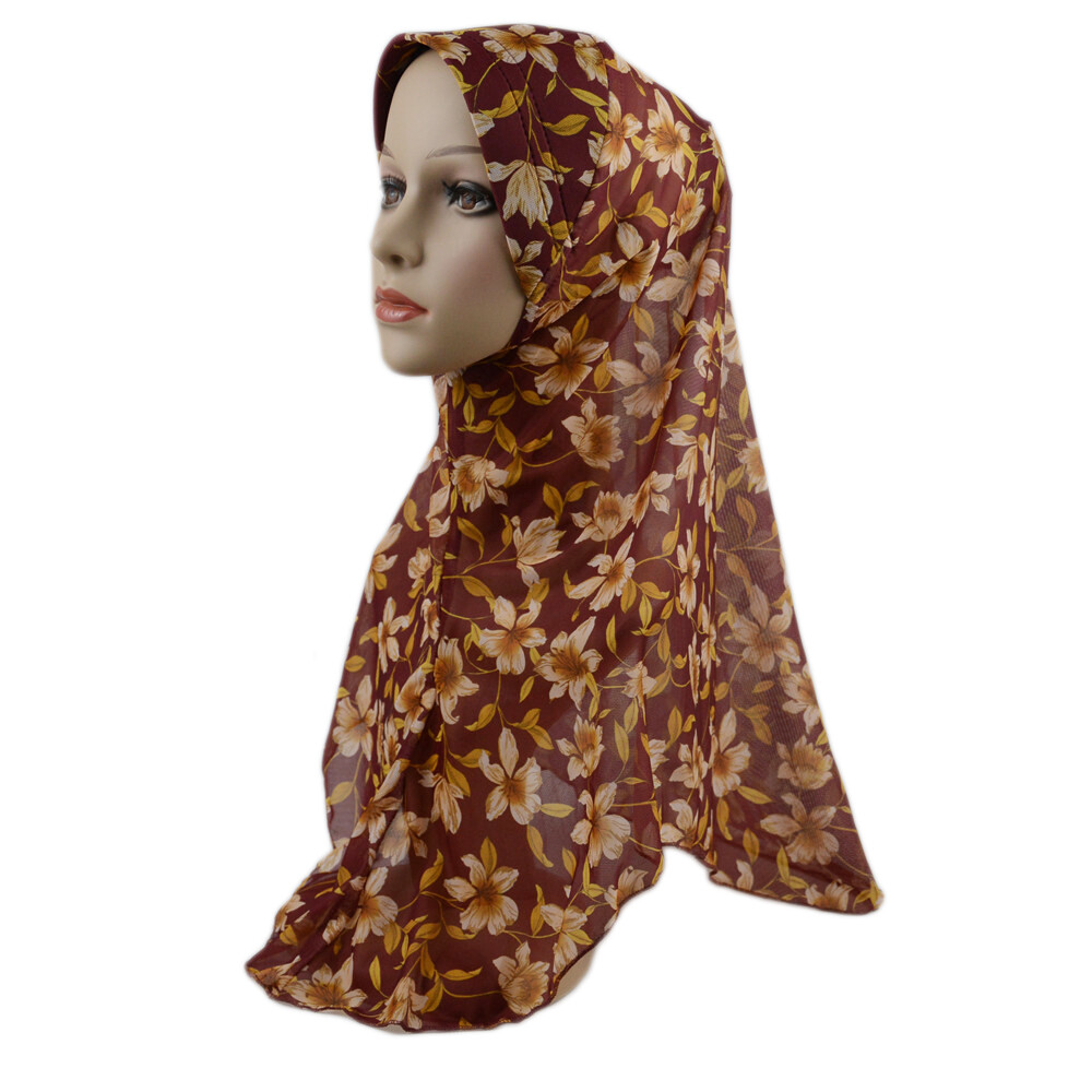 One Piece Hijab Hat Muslim Women Floral Amira Head Scarf Wrap Covers Islamic Cap