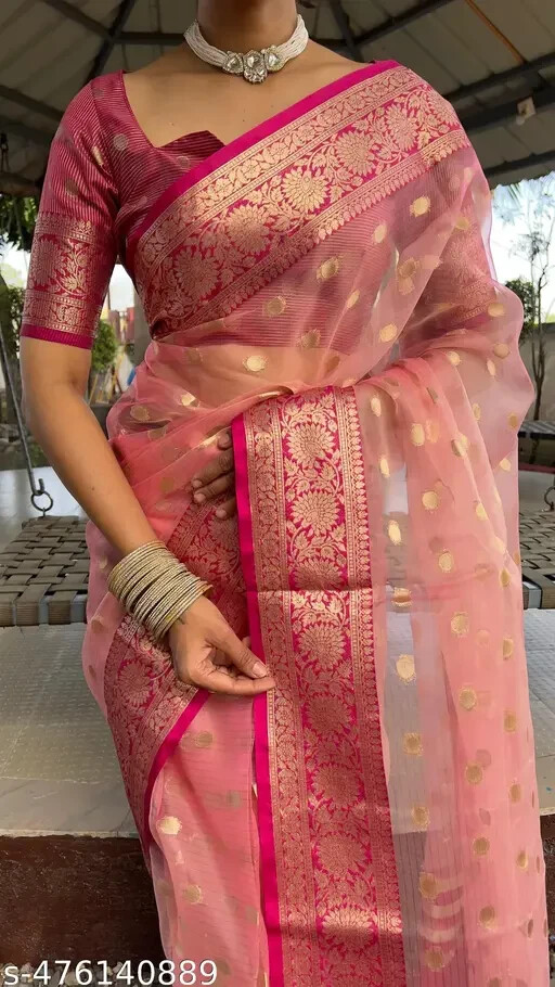 Women’s Pure Organza Silk Saree With Blouse Piece