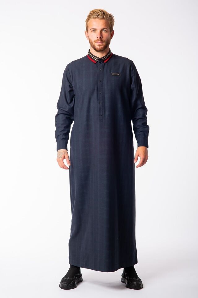 LAWUNG Adult Men’s Thobe Modern Design Blue Arabian Jubbah LW23009