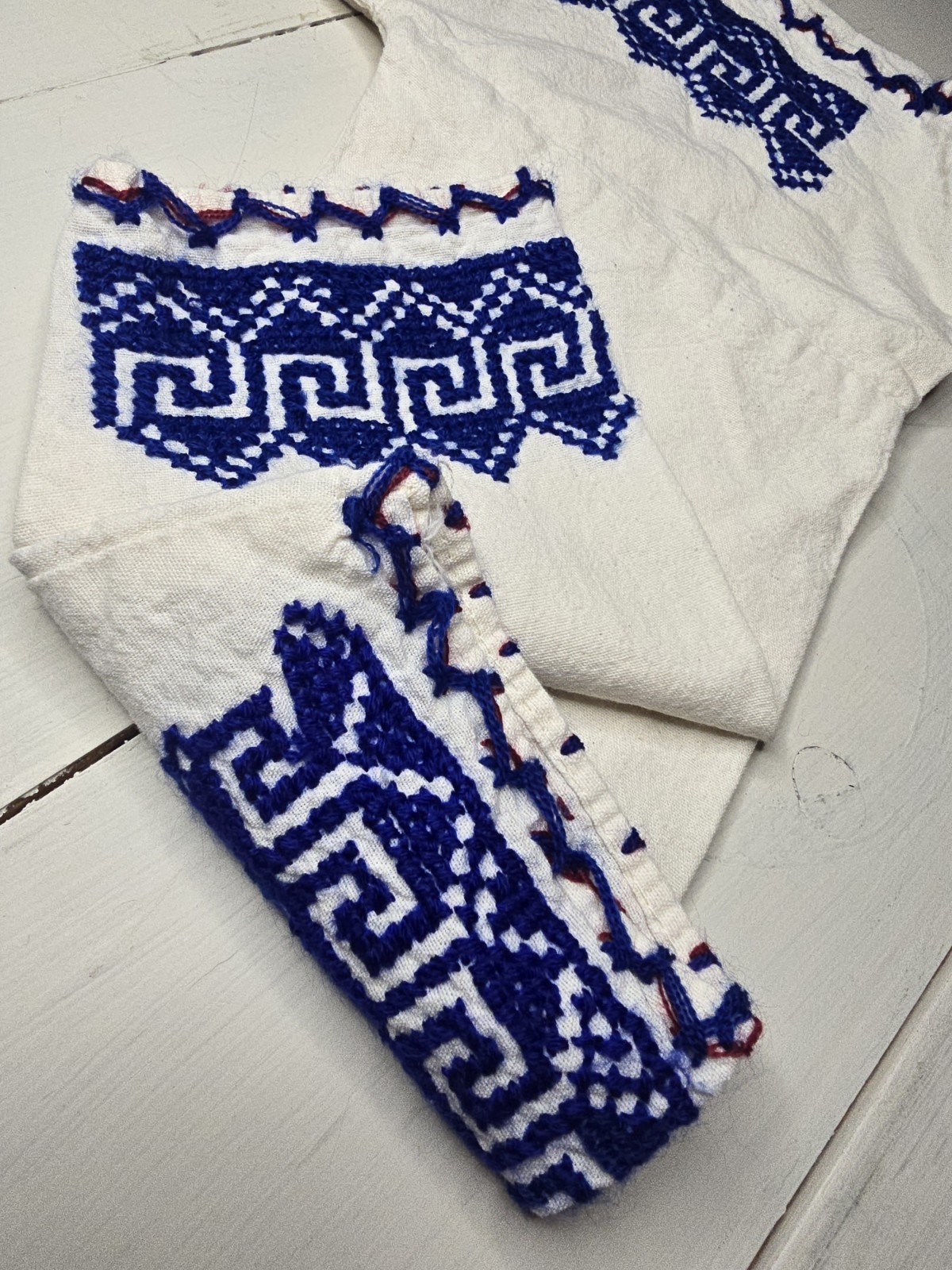 Kids Eastern European Traditional Embroidered Costume 2pc Tunic Pants Blue White