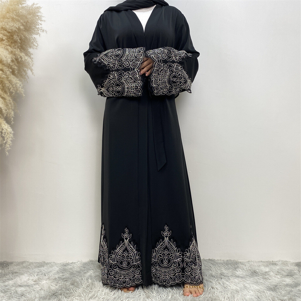 Autumn Abaya Women Cardigan Lace Embroidery Long Sleeved Dubai Maxi Dress Kaftan