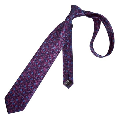 Mens 3.15inches Exquisite Floral Tie with Small Flower 996-navy Blue+magenta