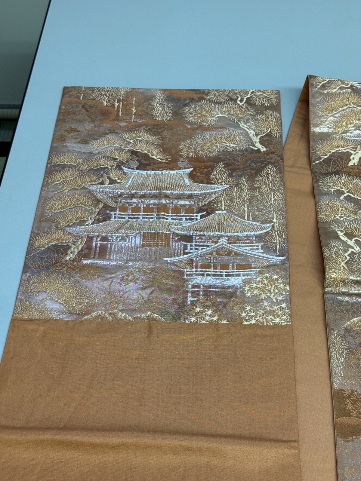 Japanese Vintage Kimono Fukuro Obi silk gold expensive embroidery 163.7×11.8in