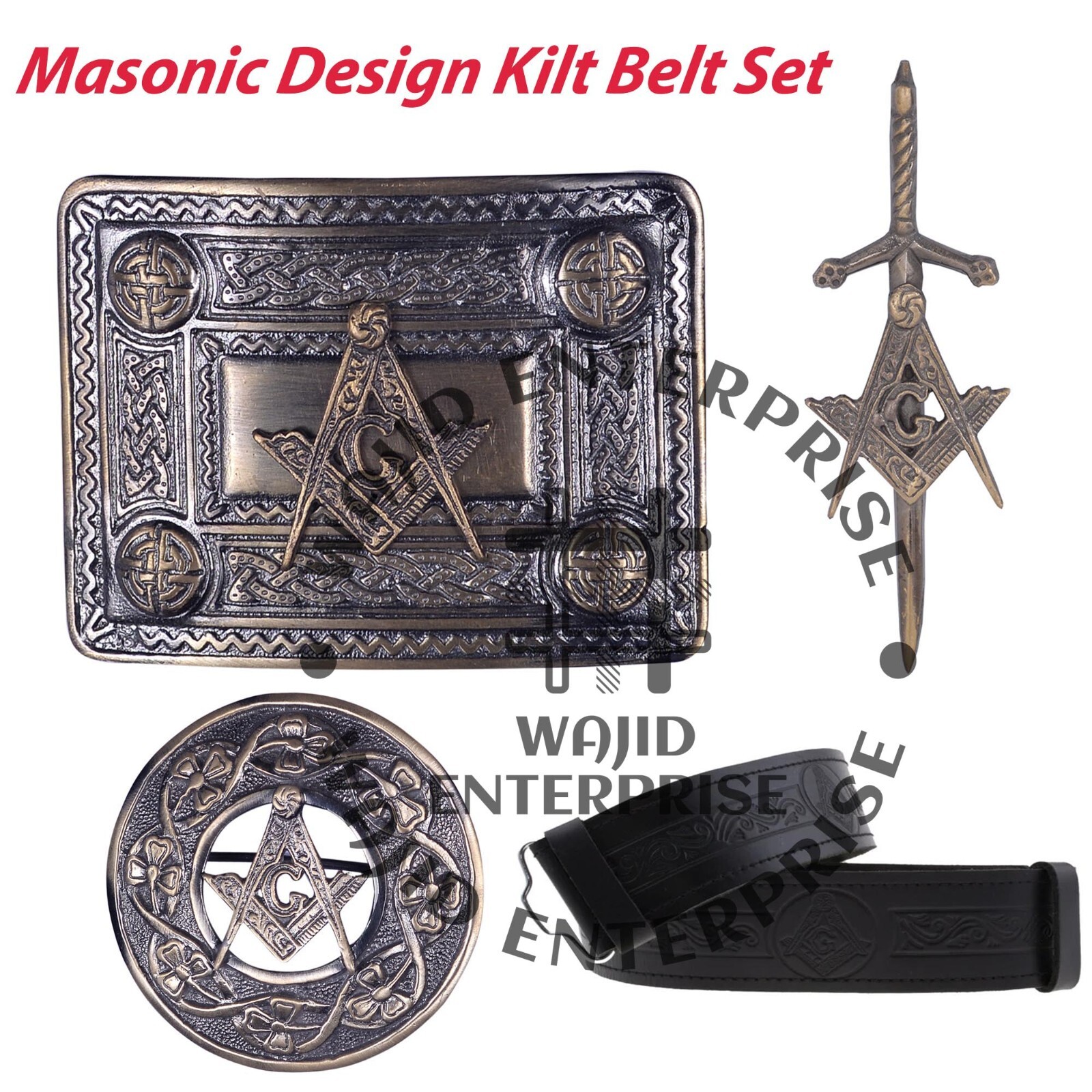 Highland Traditional Real Leather kilt Belt – Belt Buckle – Kilt Pin & Brooch