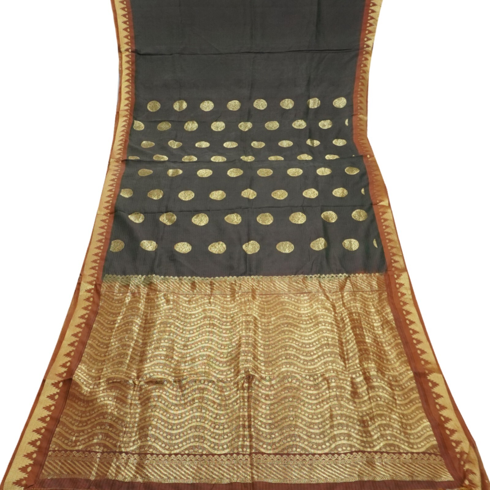 Vintage Dark Green Sarees 100% Pure Silk Zari Hand-Woven Sari 5YD Craft Fabric
