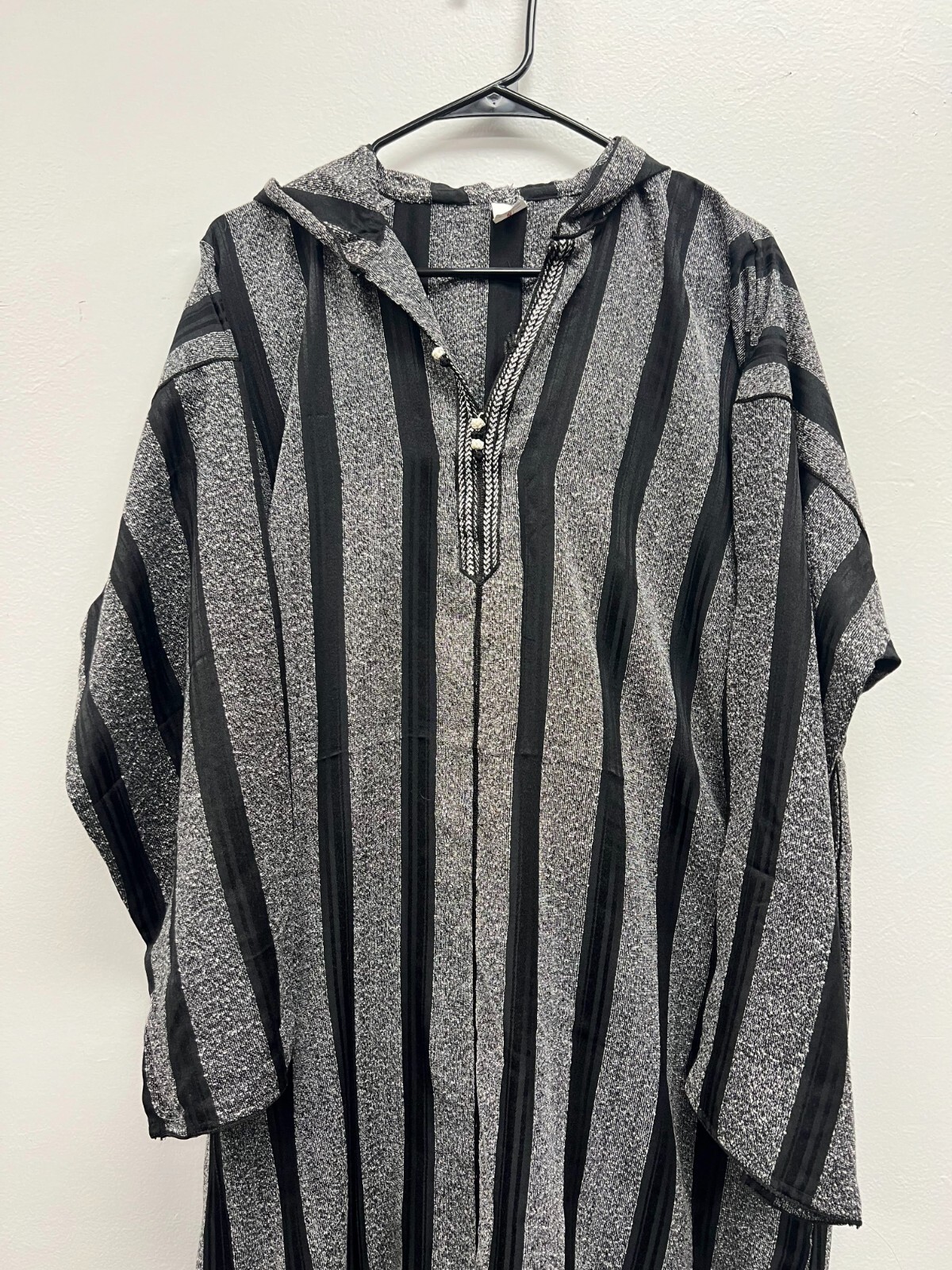 Men’s Moroccan Djellaba Hooded Thobe Handmade Arab Dishdasha Black/Silver