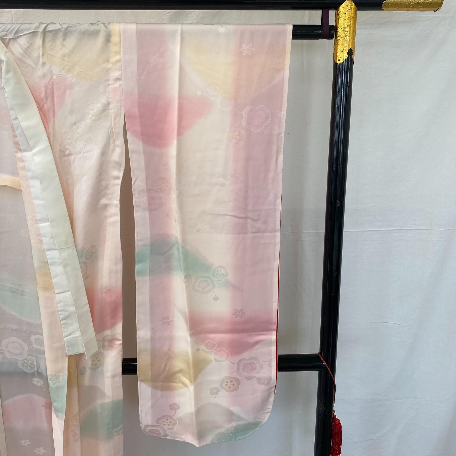 Japanese Vintage Kimono Juban Furisode Silk Pink Traditional Length 51 in