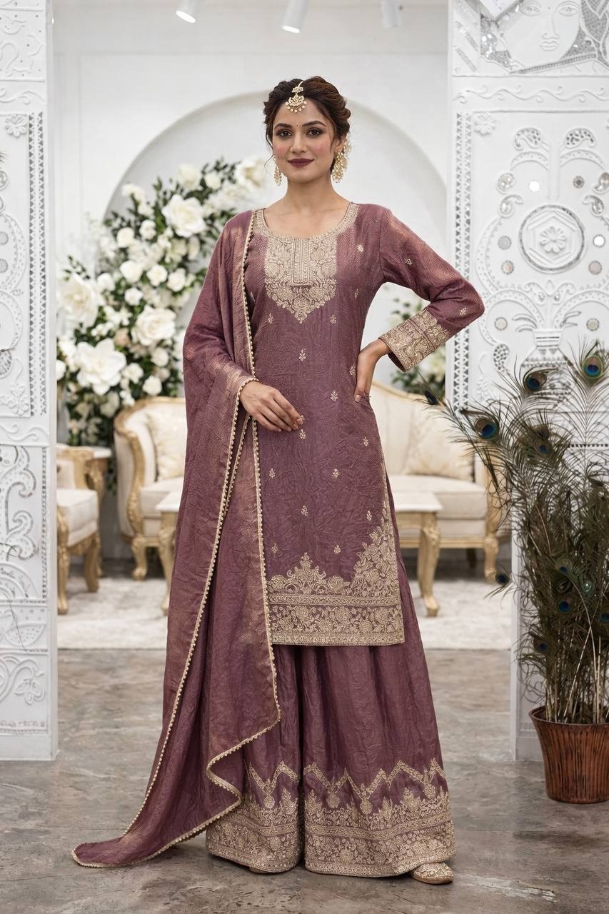 Presenting New Soft Silk Kurta Palazzo With Dupatta For Wedding Wear