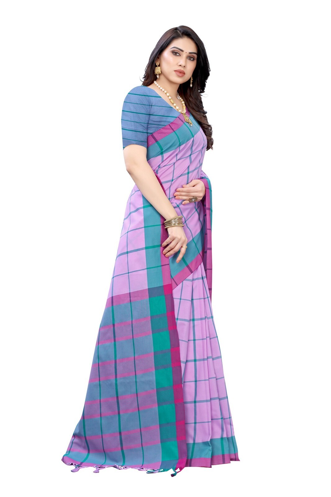 Vamika Women Cotton Silk Lavendar Weaving Saree with Unstitched Blouse Piece