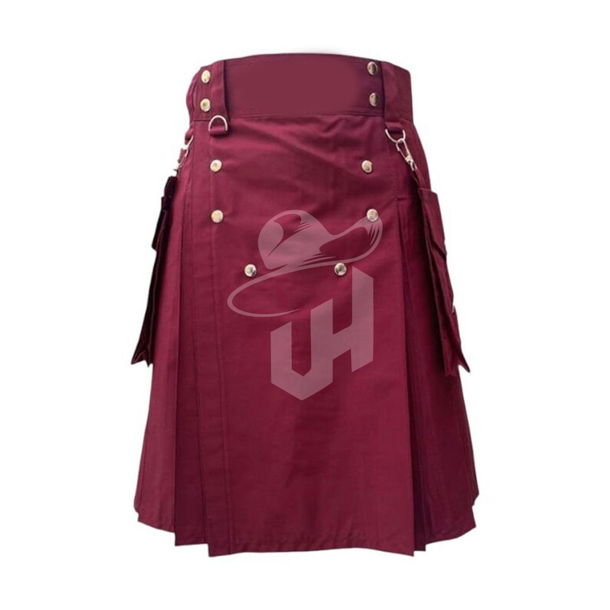 Men’s Burgundy Gothic Utility Kilt with Cargo Pockets – Sizes 28″ to 60″