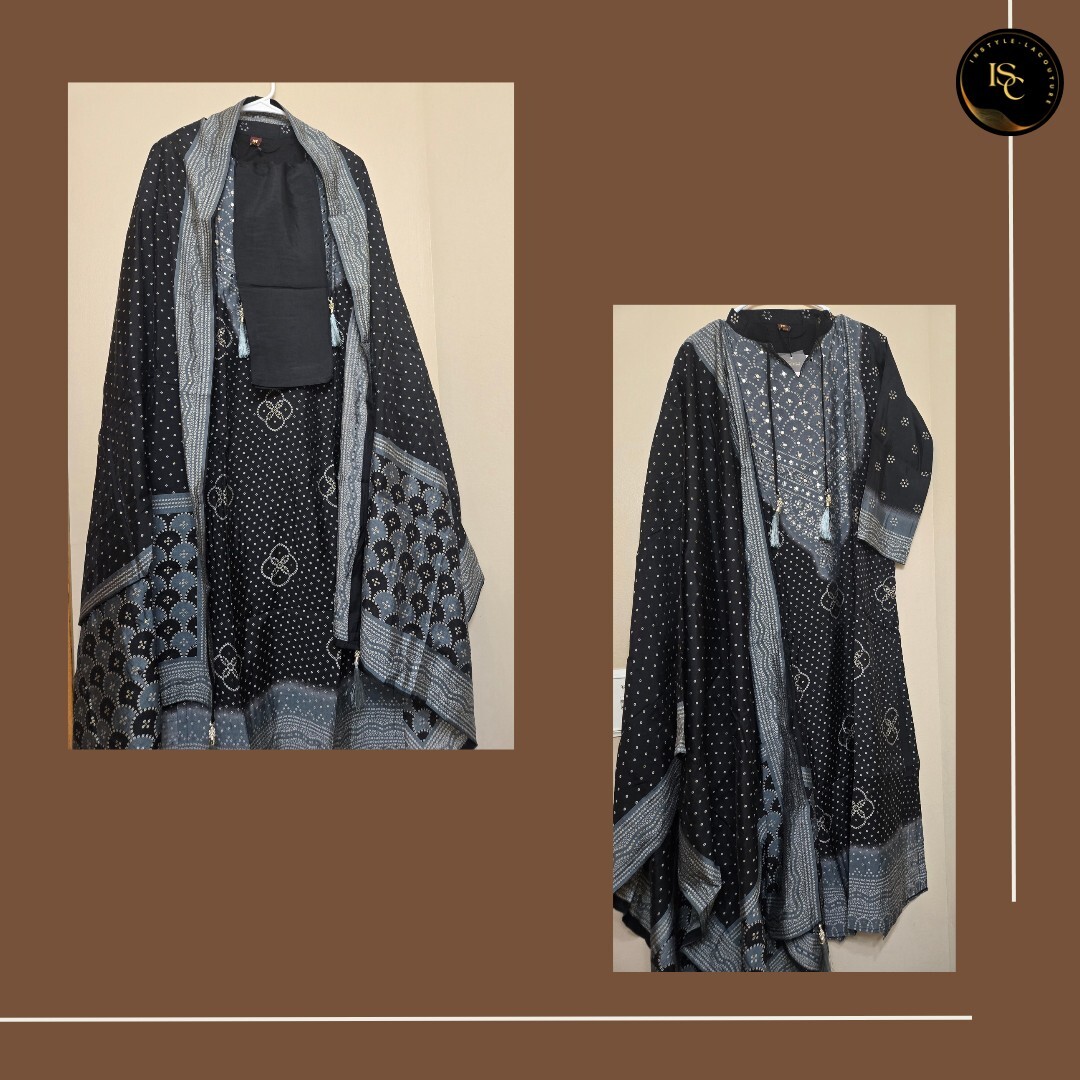 Indian Pakistani Salwar Kameez Bandhini Print Black Muslin Casual Wear 2XL (44)
