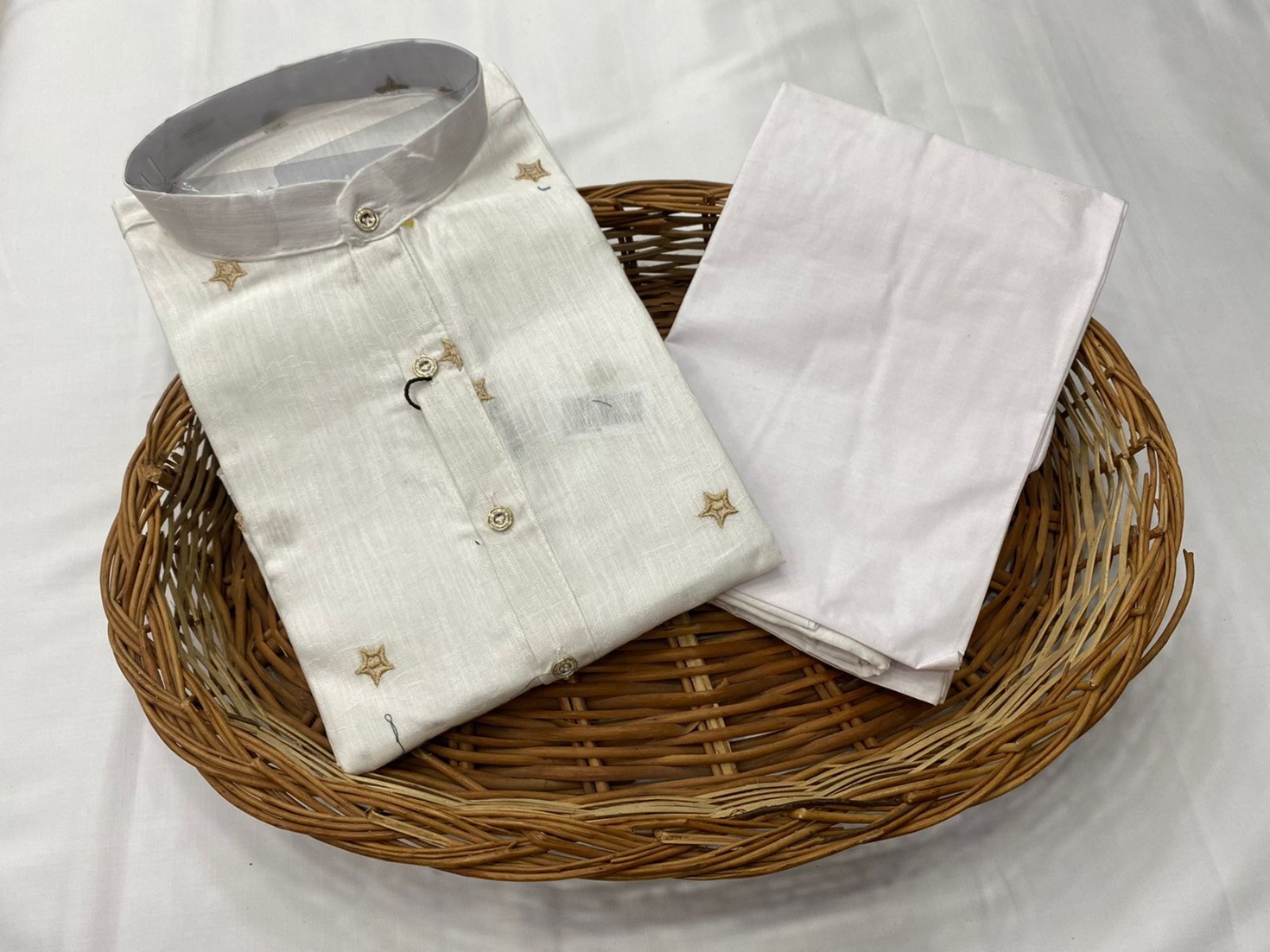 Traditional mens wear kurta pajama set beautiful wedding White with Maroon strip