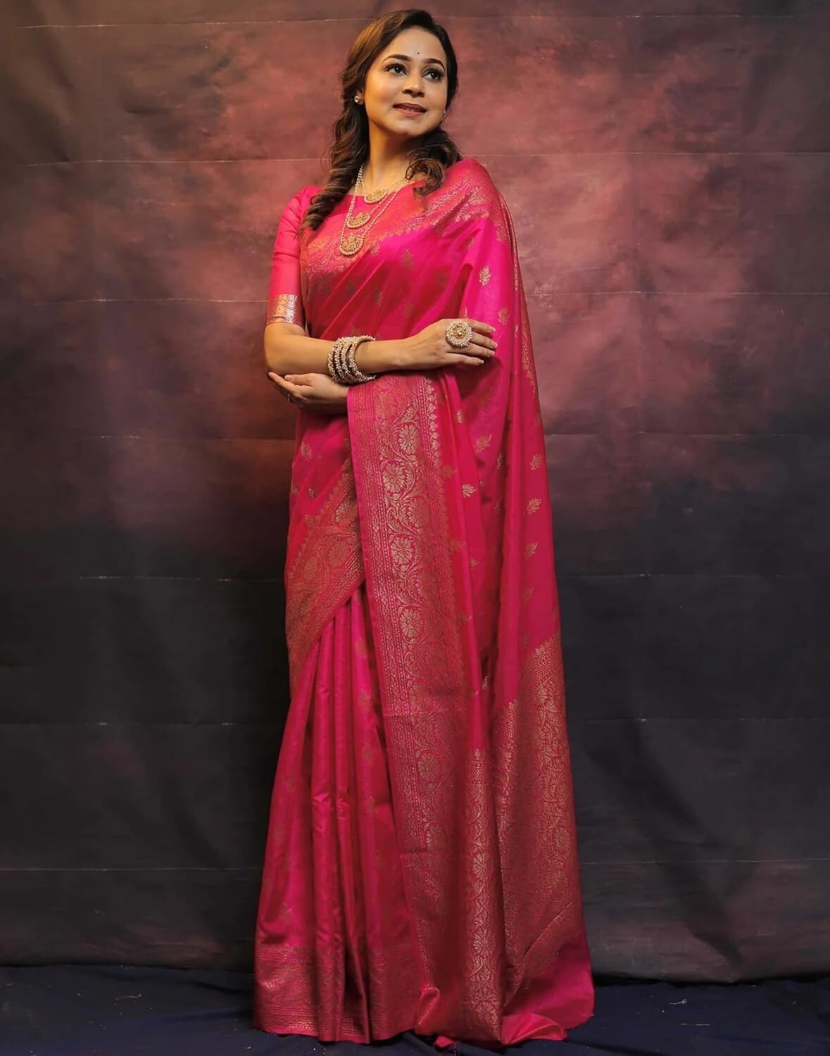 Women’s Banarasi Silk Kanjivaram Jacquard Saree With Unstitched Blouse Piece
