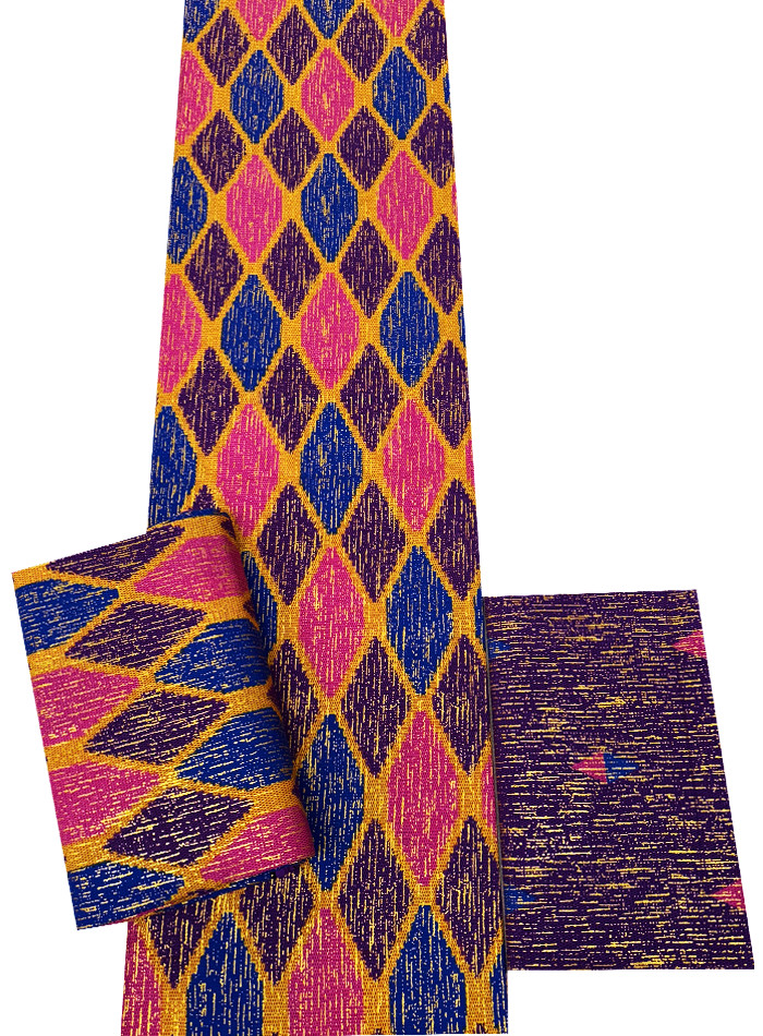 African Metallic Gold Kente Prints-Purple Pink Gold Royal Blue- Sell by 6 Yards