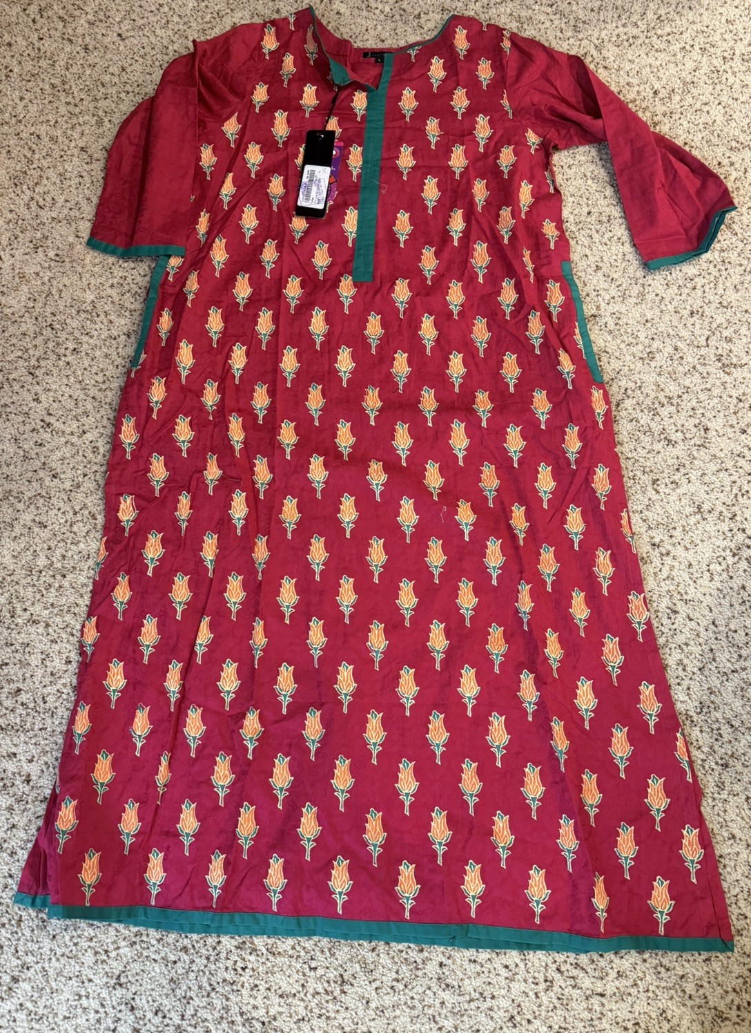 J. Pret Women’s Size Kurta Printed Teal Pink Floral New Junaid Jamshed