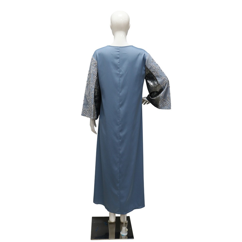 Middle East Round Neck Splice Sequin Retro Abaya Robe Women Plus Size Clothing