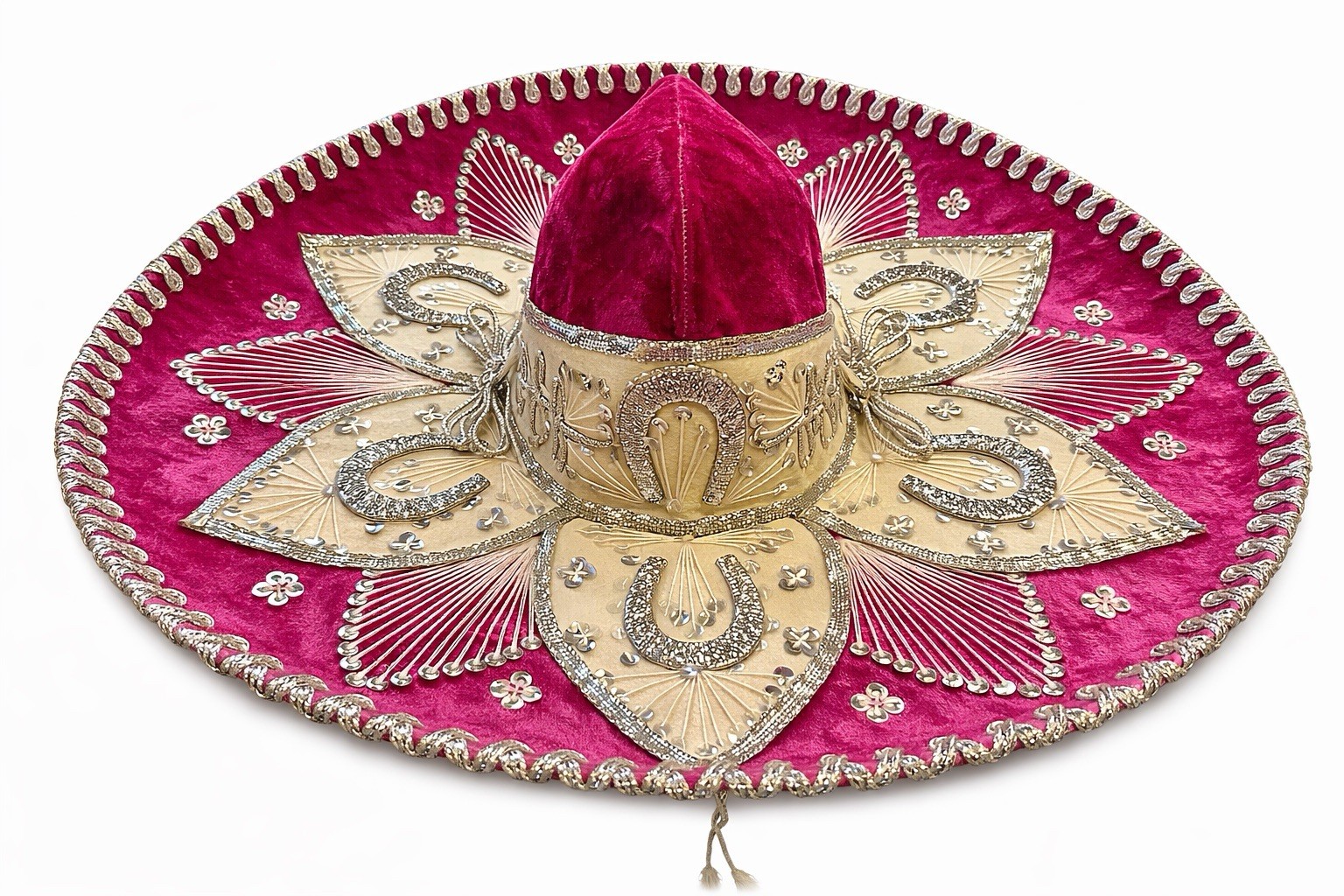 Vintage 22”PinkVelvet Sombrero Pigalle Hecho En Mexico Mariachi Charro Hat Adult