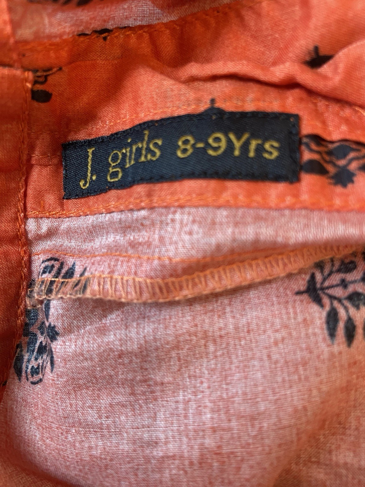J. Girls Orange Kurta Size 8-9 Girls Long Sleeve Top Nice Print Cotton