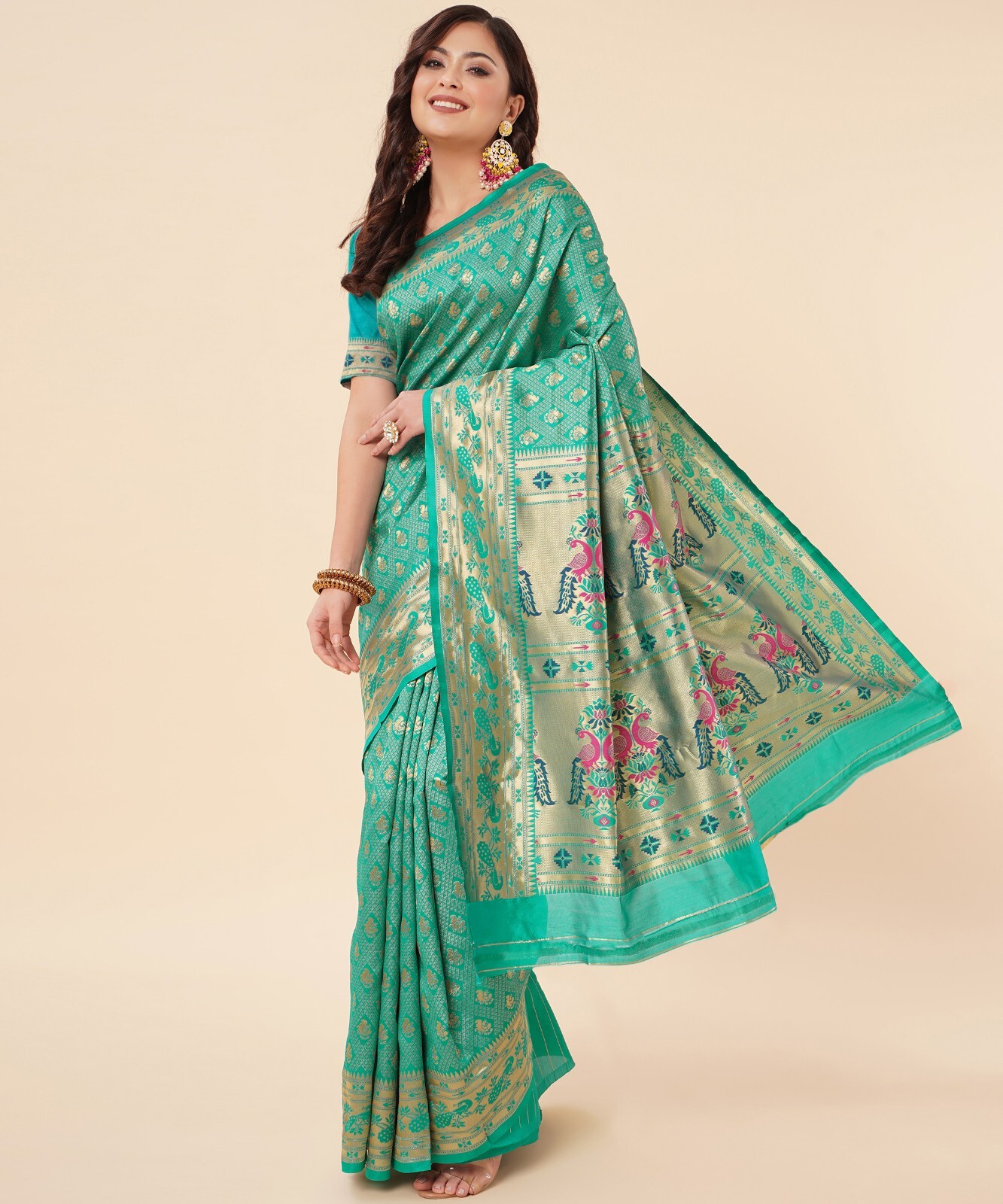 Areca Designer Paithni Square Mor Silk saree blouses women Saree Cut – 5.5 Meter