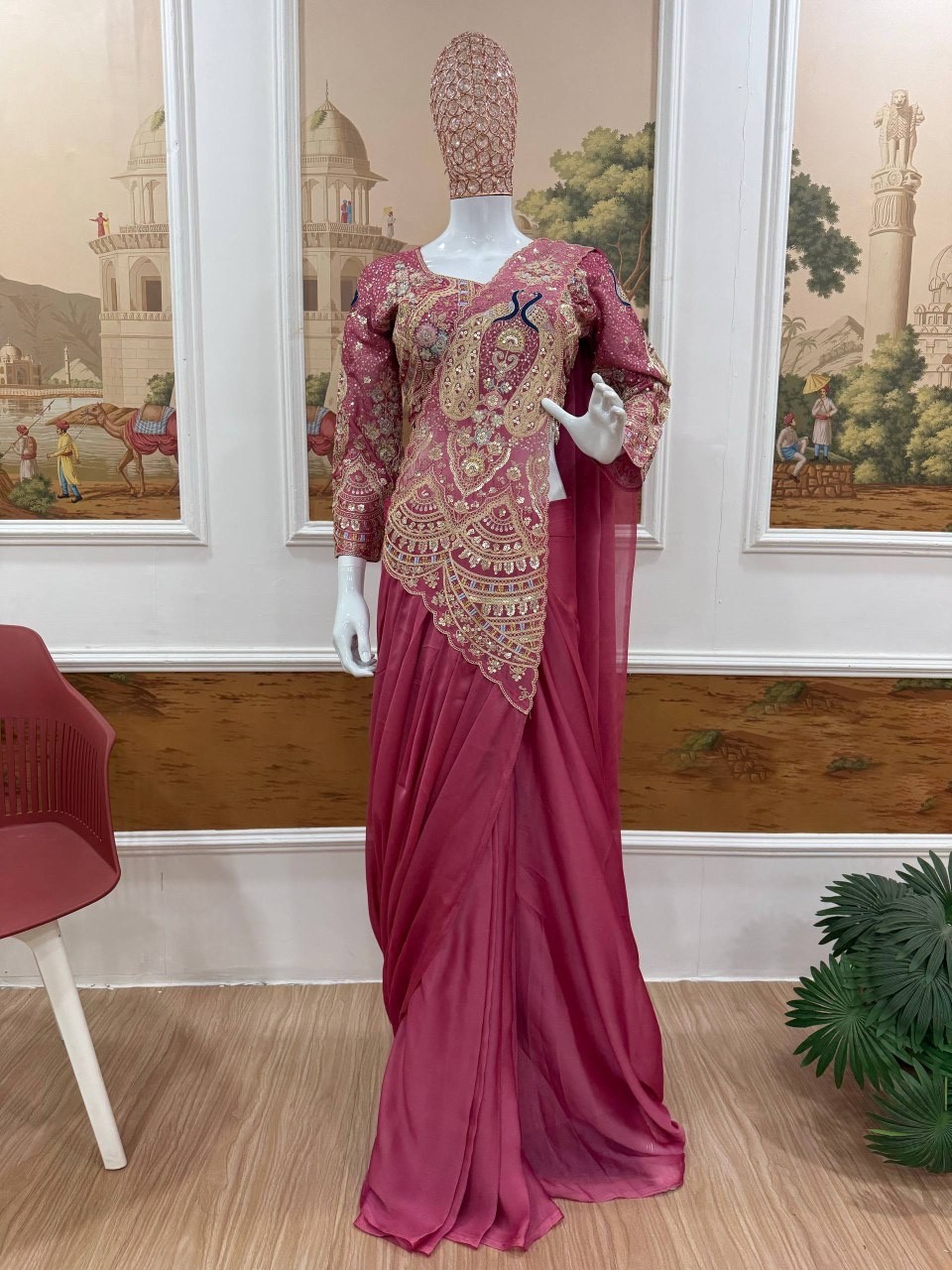 pre draped ready to wear full stitch saree and ready blouse set for women