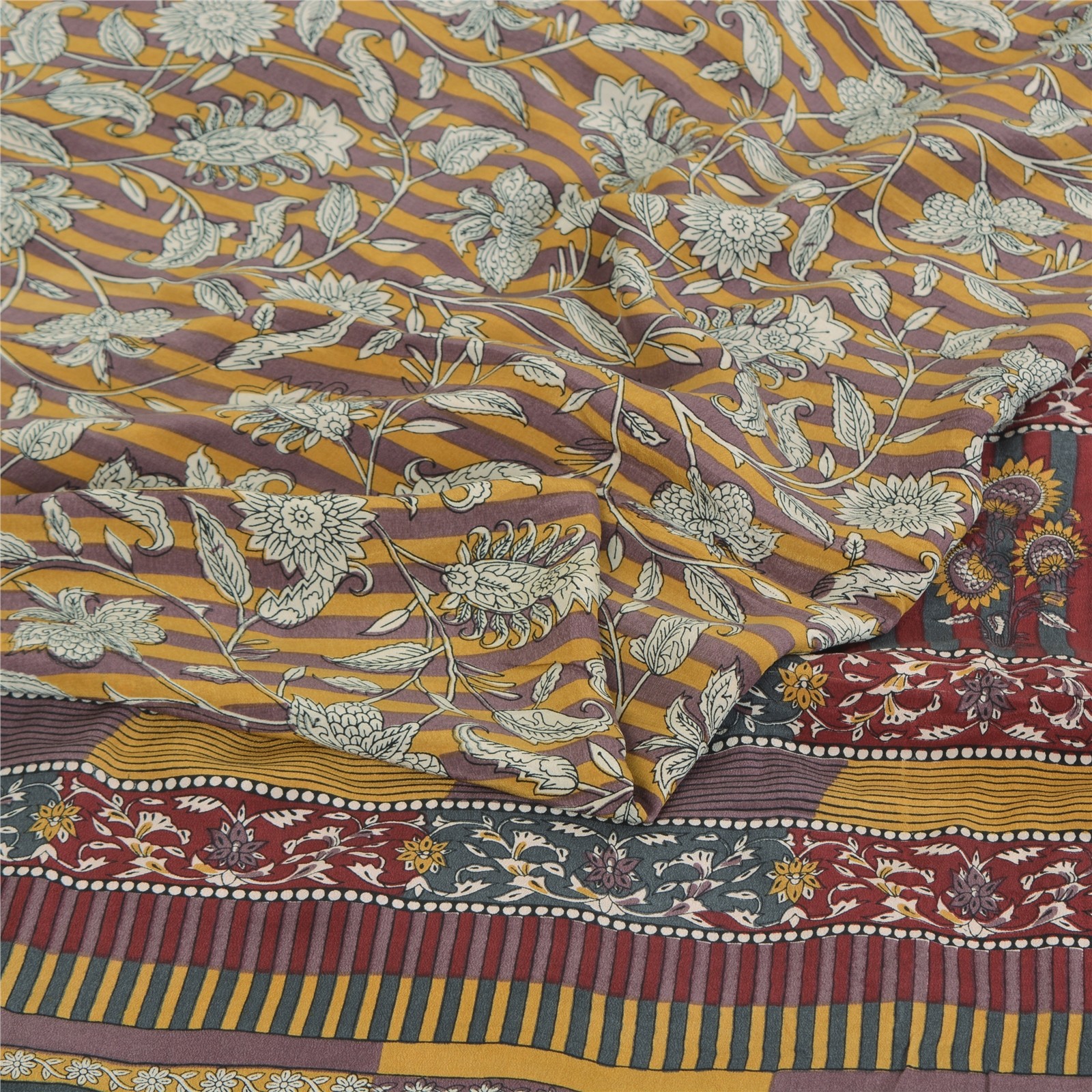 Sanskriti Vintage Multicolor Sarees Pure Crepe Silk Printed Sari Craft Fabric