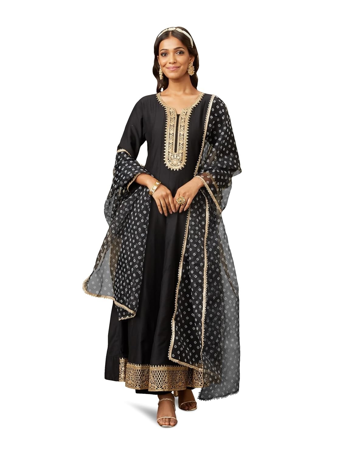 Women’s Embroidered Anarkali Kurta Pant Set with Organza Dupatta