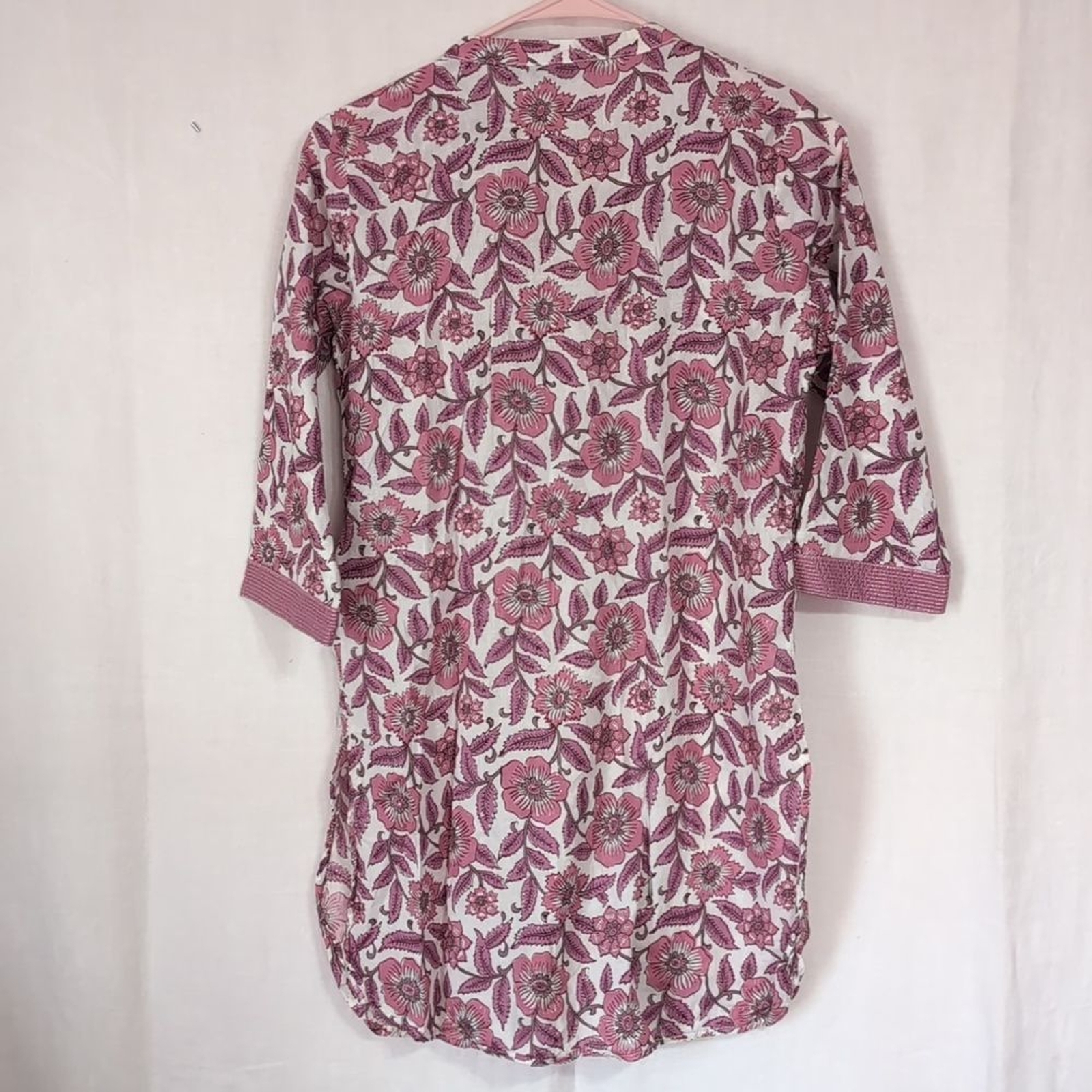 SRISHTI Pink Mauve Floral Kurta Cotton Faux Button Front Size Medium