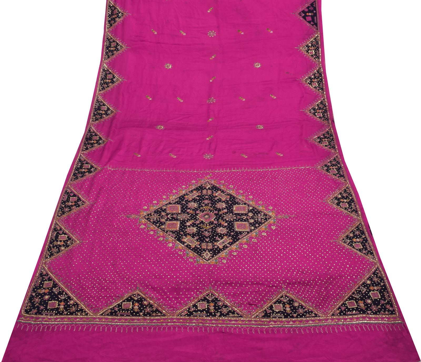 Sushila Vintage Purple Saree 100% Pure Silk Hand Beaded 5 Yard Sari Craft Fabric