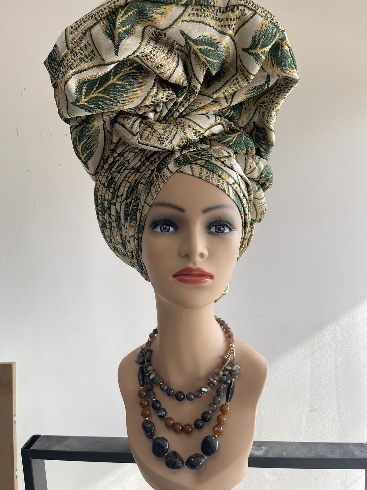Auto Gele Aso-Oke African Headtie Auto Gele, Head Wrap Damask Design