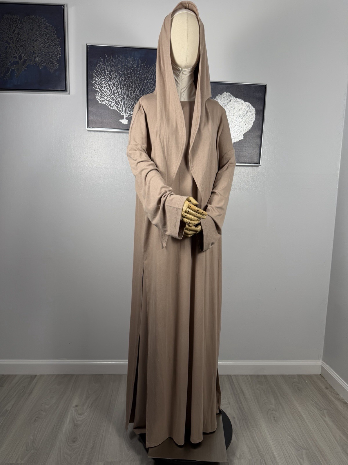 Modest Viscose Tunic and Pants Set with Hooded Hijab Scarf Elegant Muslim Outfit