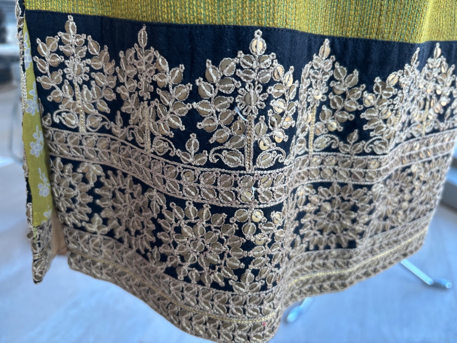 Sabyasachi Chartreuse Green Kurta -Black Embroidered Sleeves and Fuchsia Dupatta