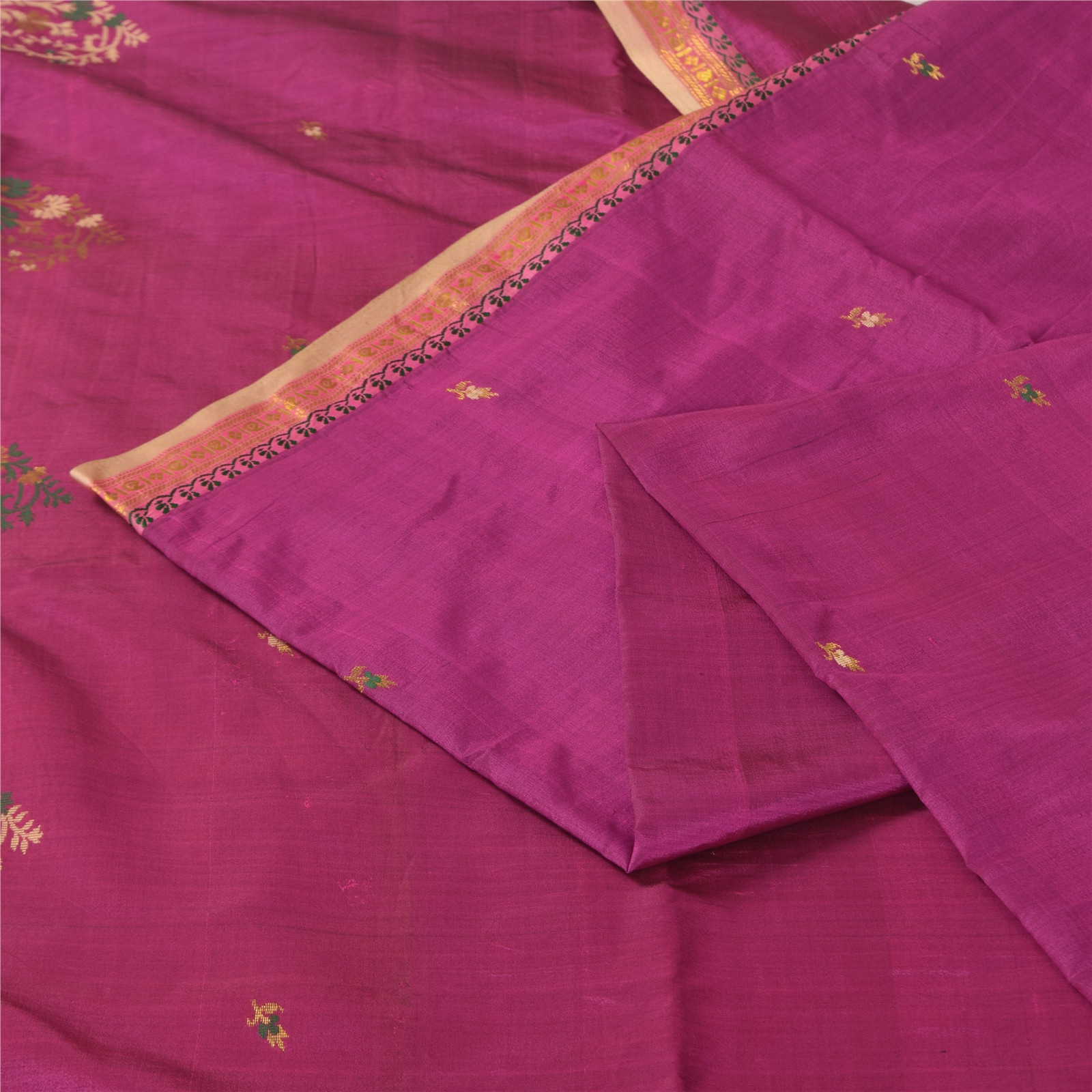 Sanskriti Vintage Magenta/Cream Sarees Pure Silk Hand Woven Premium Sari Fabric