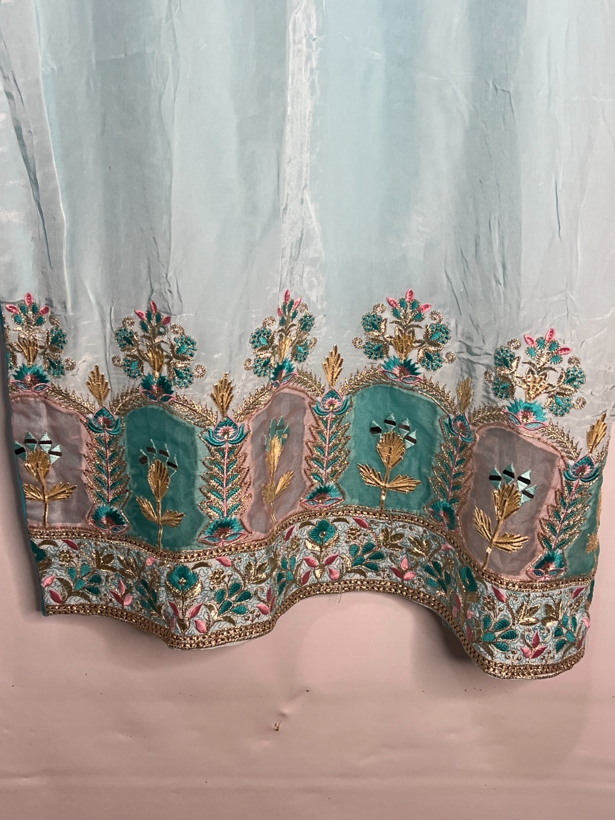 Light Blue Peacock Embroidered Kurta Set Women 2 Piece Indian Outfit Pants