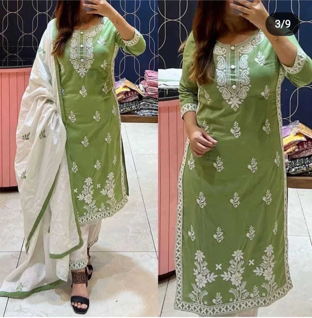 Kurti Pant & Dupatta Indian Suit Straight Kurta Salwar Kameez Casual Wear Women