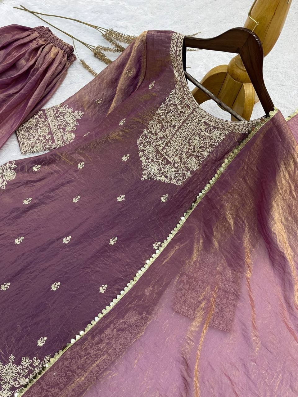 Presenting New Soft Silk Kurta Palazzo With Dupatta For Wedding Wear