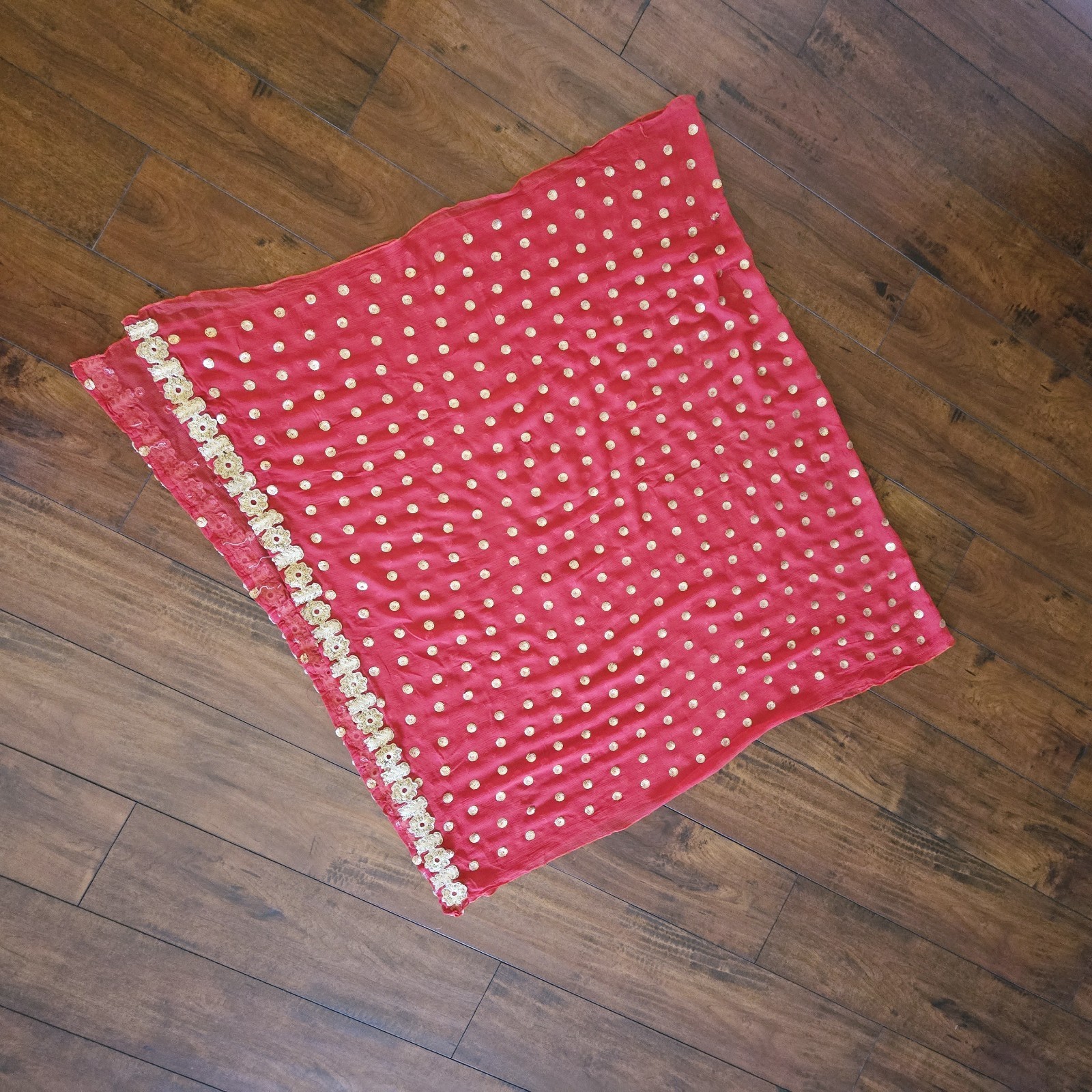 Embroidered Salwar Kameez Dupatta Long Scarf Red Gold Chiffon Party Wear Dress