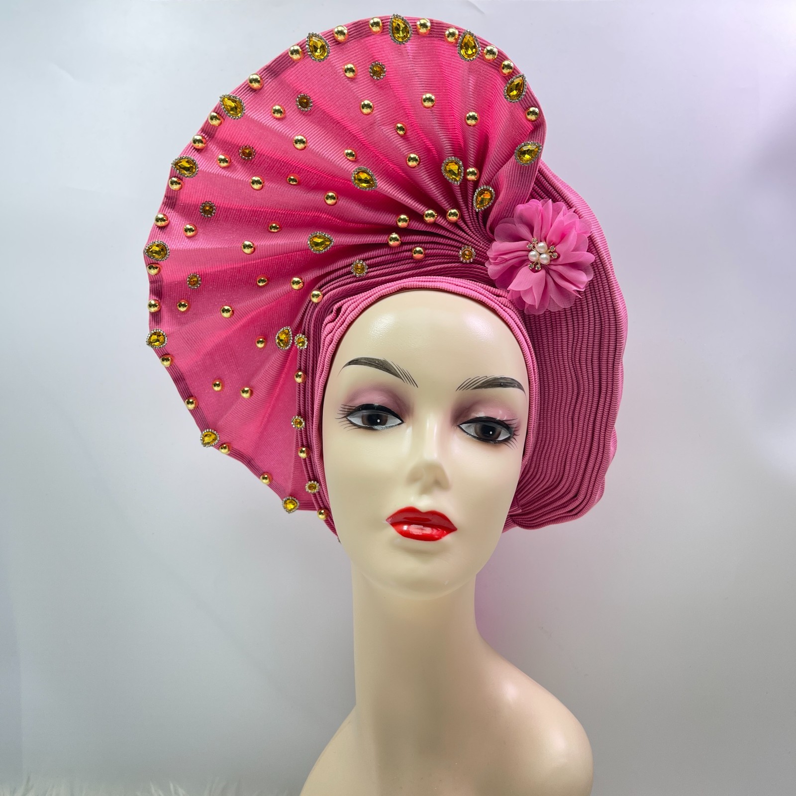 African Gele Fabric Turban Headtie Made Aso-Oke Auto Gele Head Wear Hat Stones