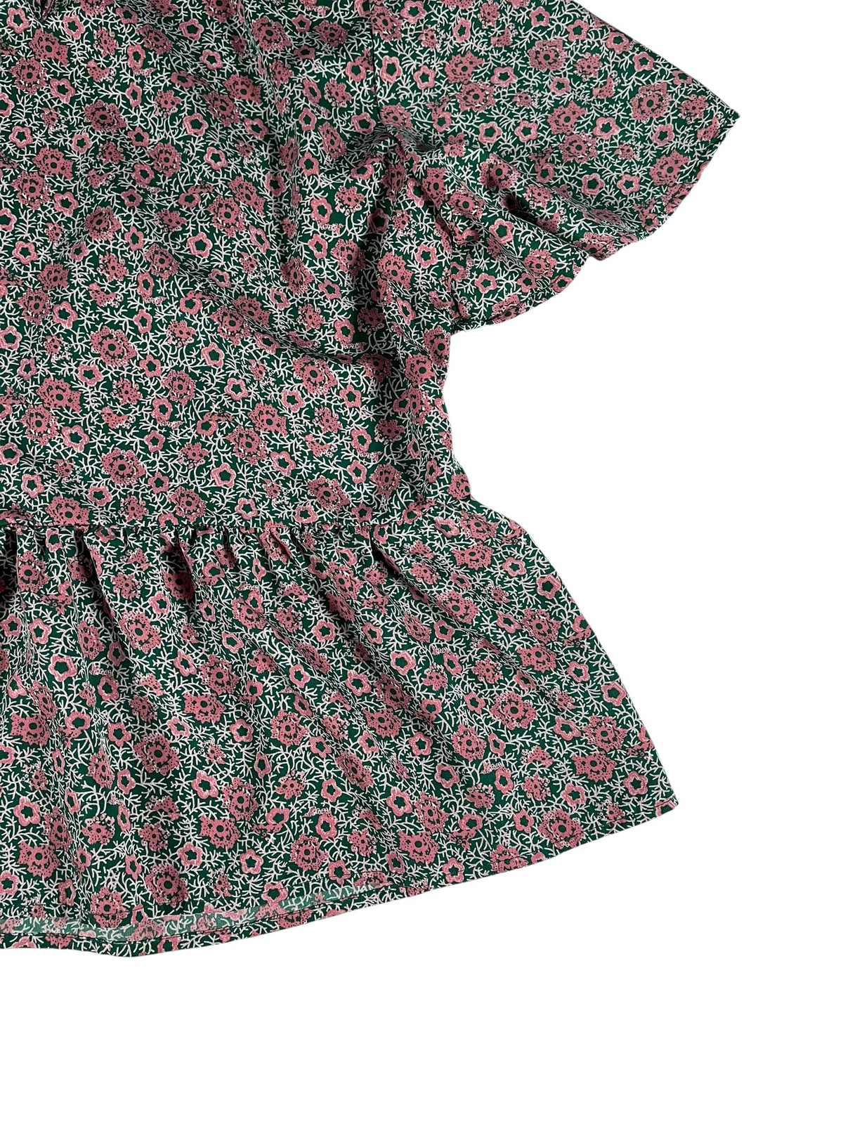 Women’s Floral Print Peplum Top Ruffle Hem Short Sleeve Blouse XL
