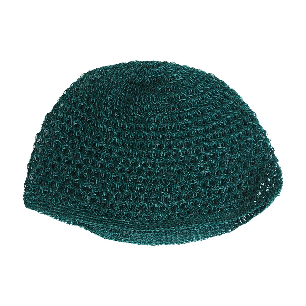 Green Knitted Hand Crocheted Stretch Cotton Kufi Hat. 21″ Circumference.