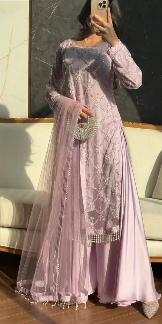 Latest New Heavy Soft Net Pink Top Palazzo With Dupatta For Indian Party Wear