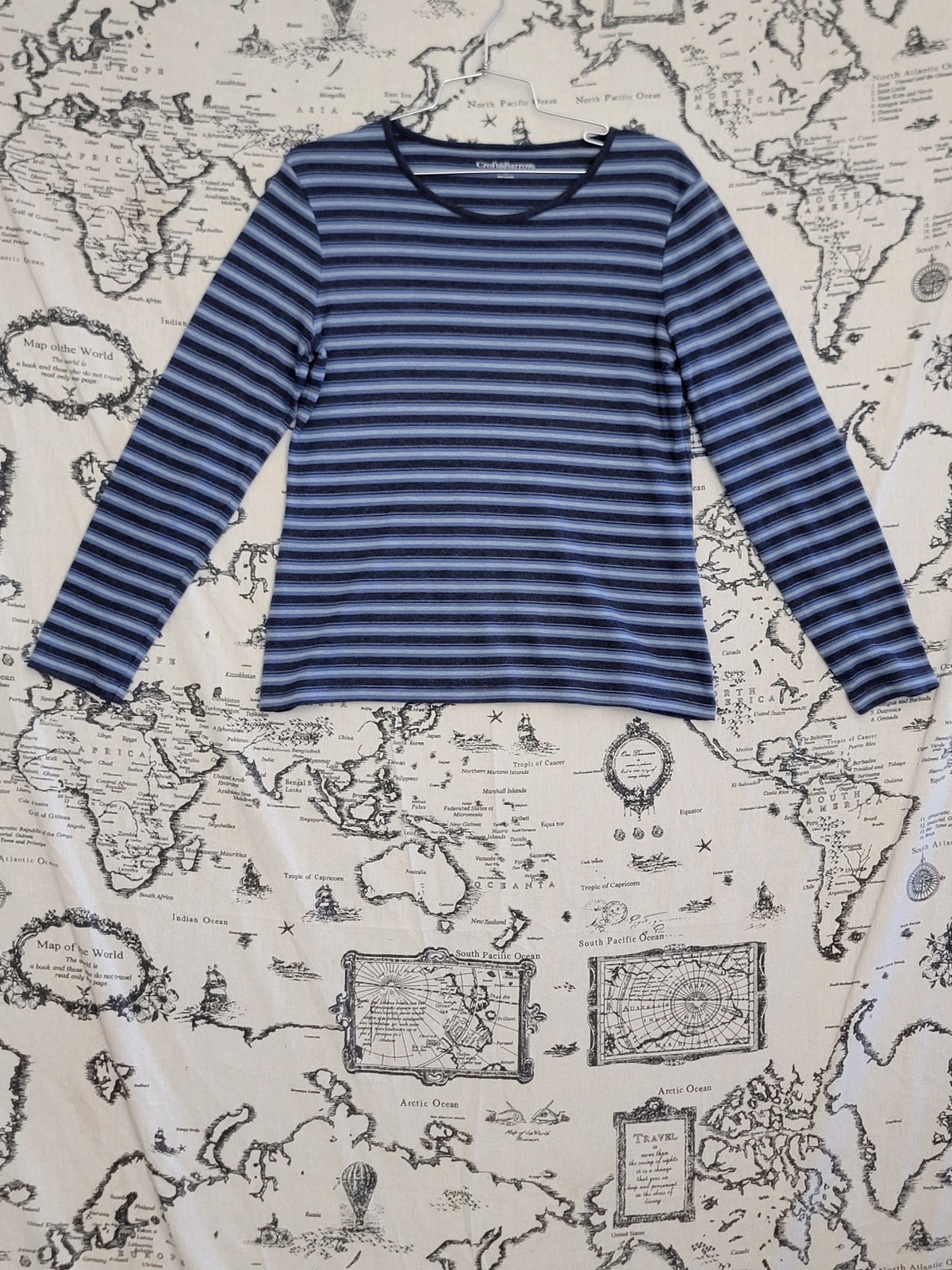 Croft & Barrow Women’s Striped Long Sleeve Top Size S Blue Cotton Blend