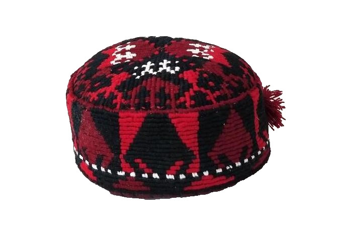 TRIBAL HAND STITCHED & EMBROIDERED AFGHAN HAT FROM MAZAR -I-SHARIF- 21.5″
