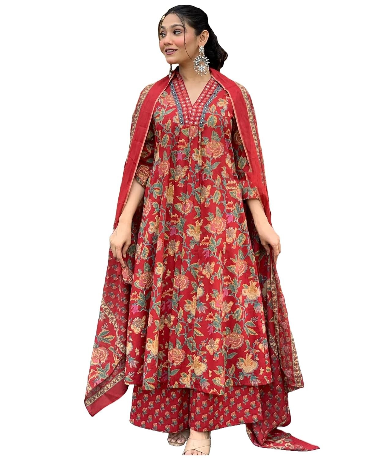 Women’s Rayon Blend Anarkali Printed Kurta with Palazzo & Dupatta