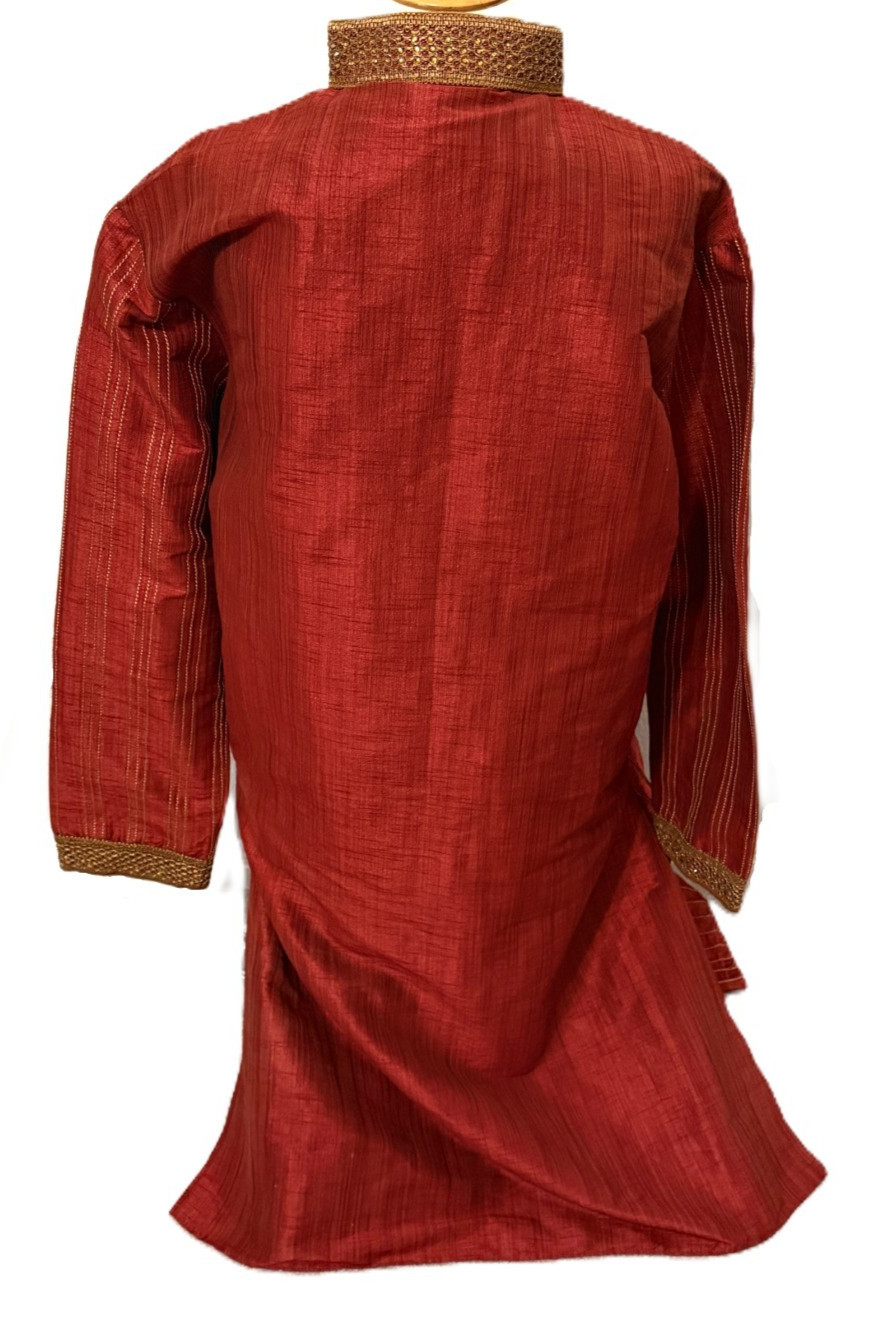 Shahi Poshakh Mens Kurta Beaded 44 XL Maroon Royal Costume Embroidery