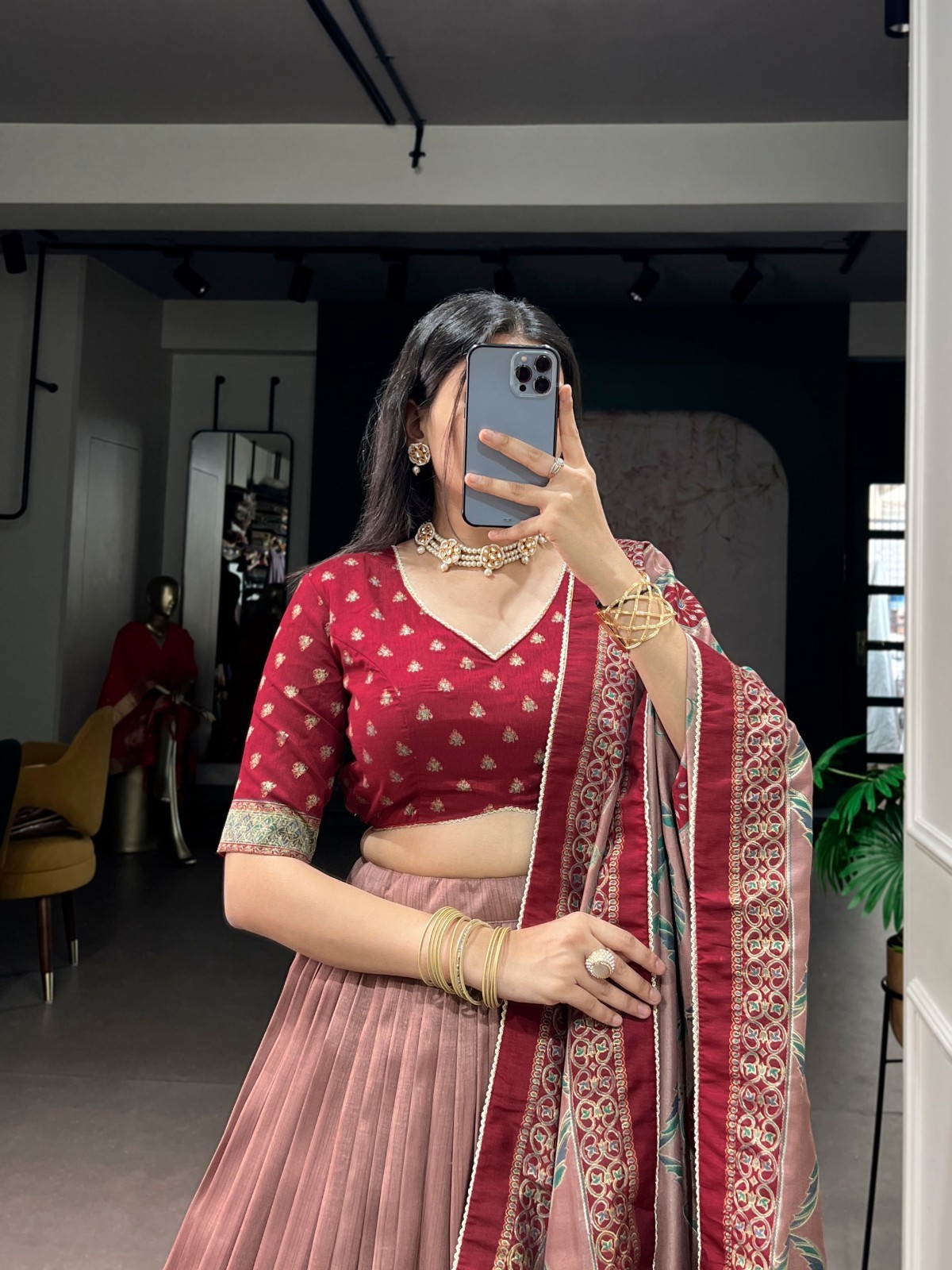Function Wear Heavy Tasar Silk Lehenga Choli With Dupatta For Women & Girls