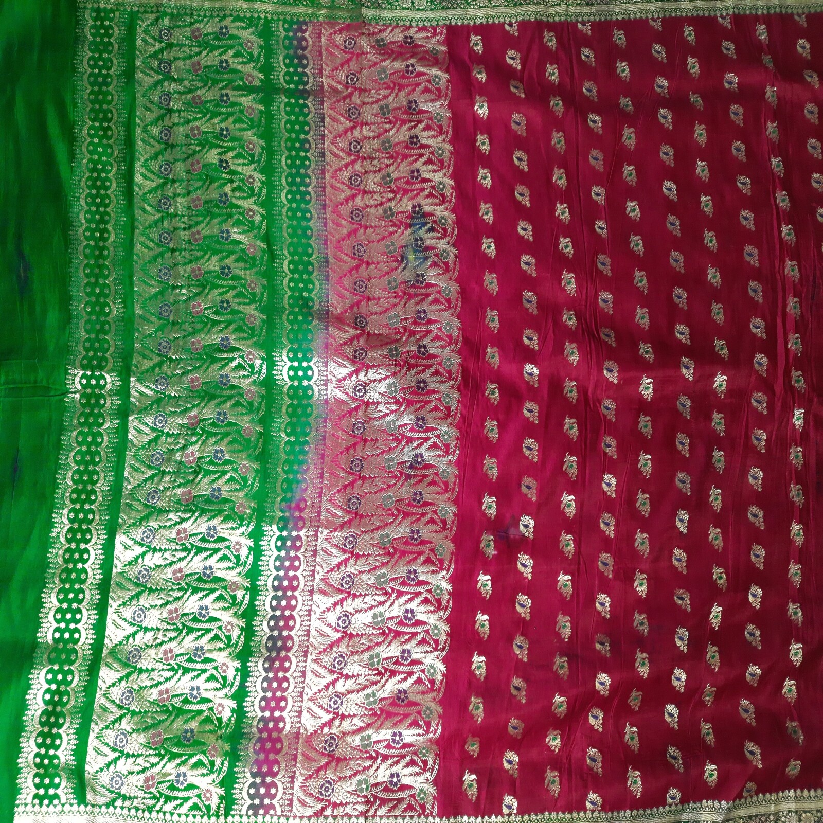 Namaste Vintage Heavy 100% Pure Satin Silk Banarasi Brocade Zari Fabric Sari