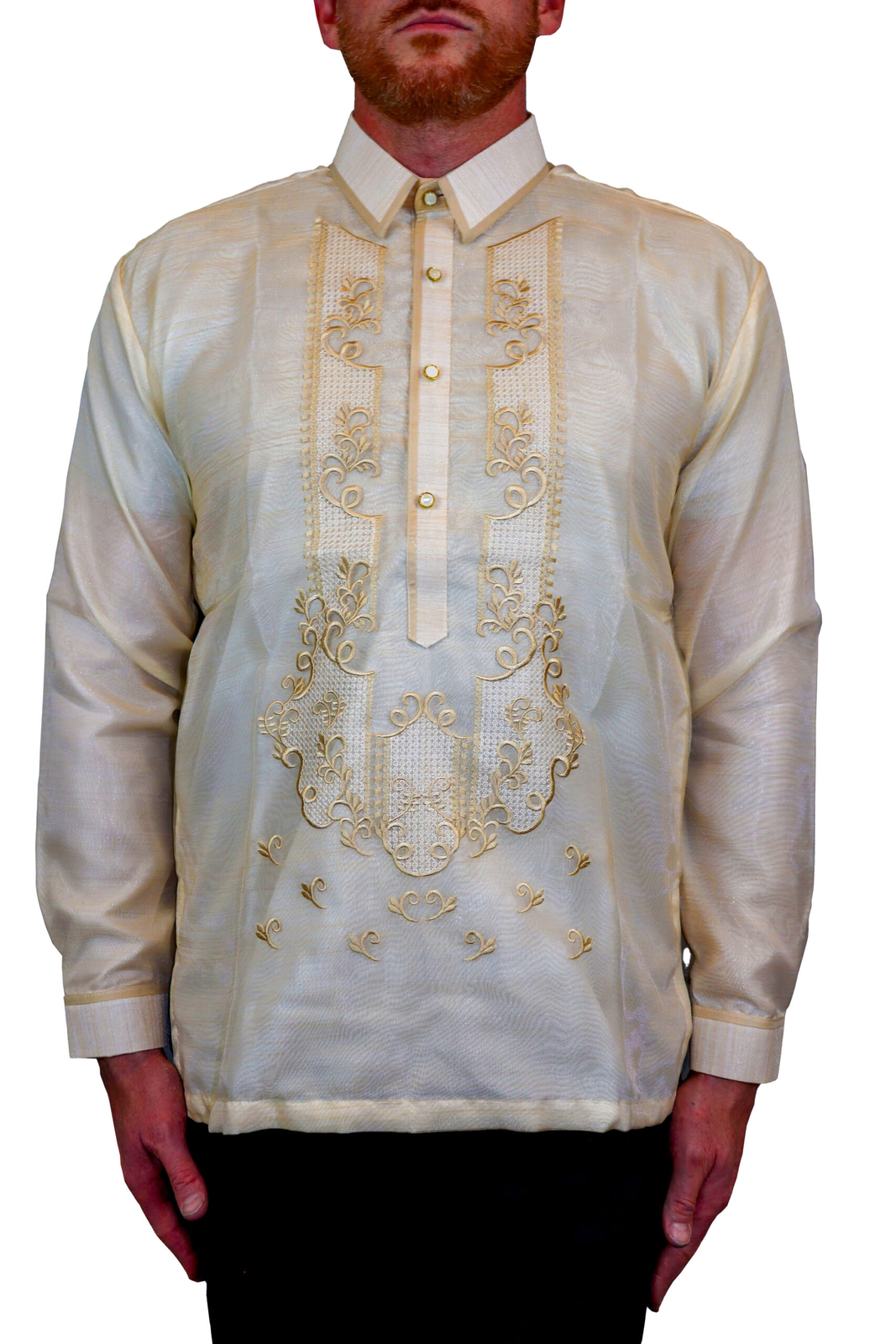 White Long Sleeve Organza Barong Tagalog